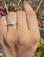 Oval Lab Grown Diamond Engagement Ring | Marquise & Round Side Stones | 14K Solid Gold