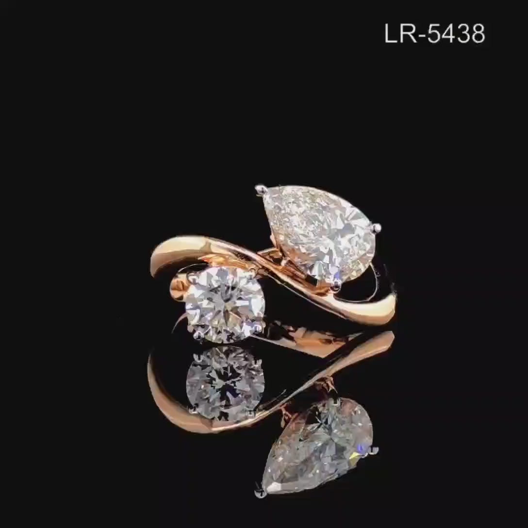 Lab Grown Diamond Toi et Moi Ring: 14K Gold Pear & Round Cut