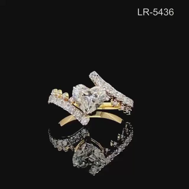 Heart Cut Lab Grown Diamond Ring: 14K Gold Bypass Shank, IGI Certified