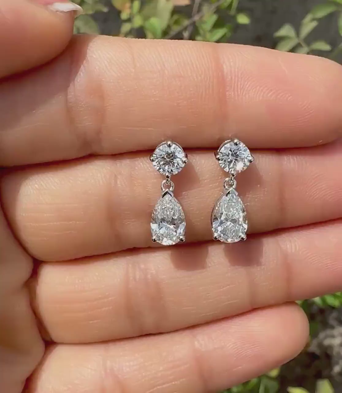 3CTW Lab Grown Diamond Drop Earrings | Round Pear Dangle 14K Gold
