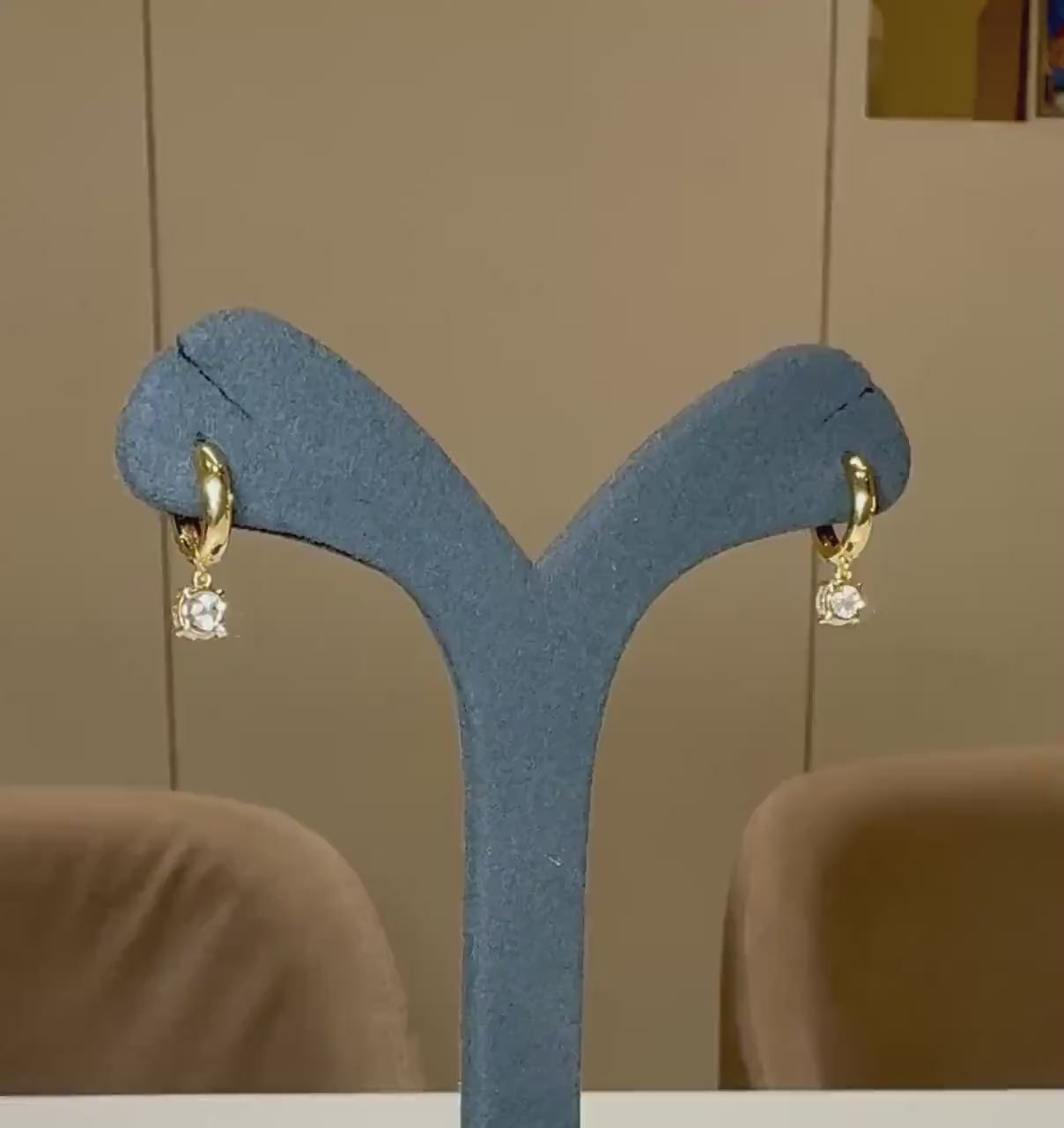14K Solid Gold Diamond Hoop Earrings | Round Lab Grown Diamond Drop Huggies