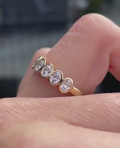 1.35CTW Oval Lab Grown Diamond Wedding Band | 9 Stone Bezel Set Gold Anniversary Ring