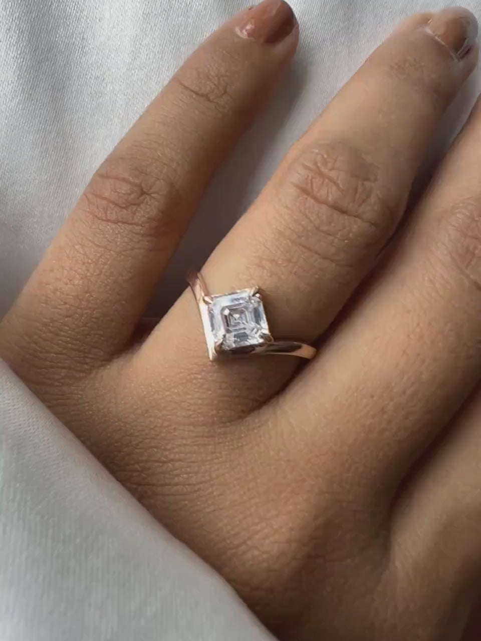Asscher Cut Lab Grown Diamond Ring: 14K Gold V-Shank Solitaire, IGI Certified