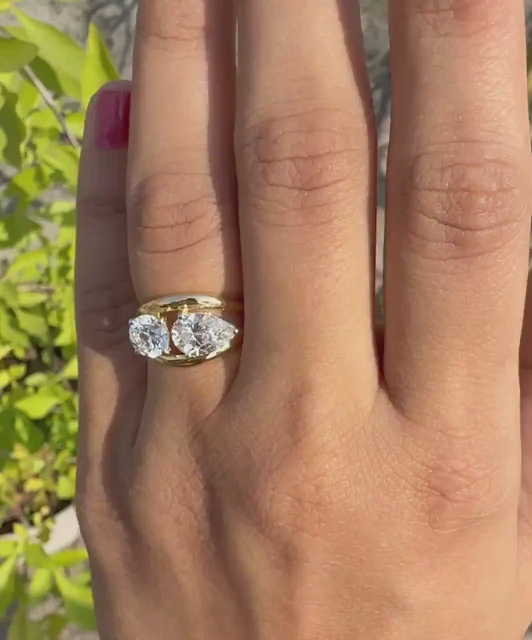 Lab Grown Diamond Toi et Moi Ring | 14K Gold Round & Pear Engagement Ring