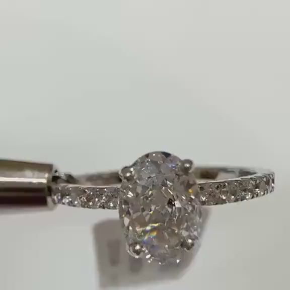 Oval Lab Diamond Engagement Ring: 14K Gold Wedding Band, IGI Certified