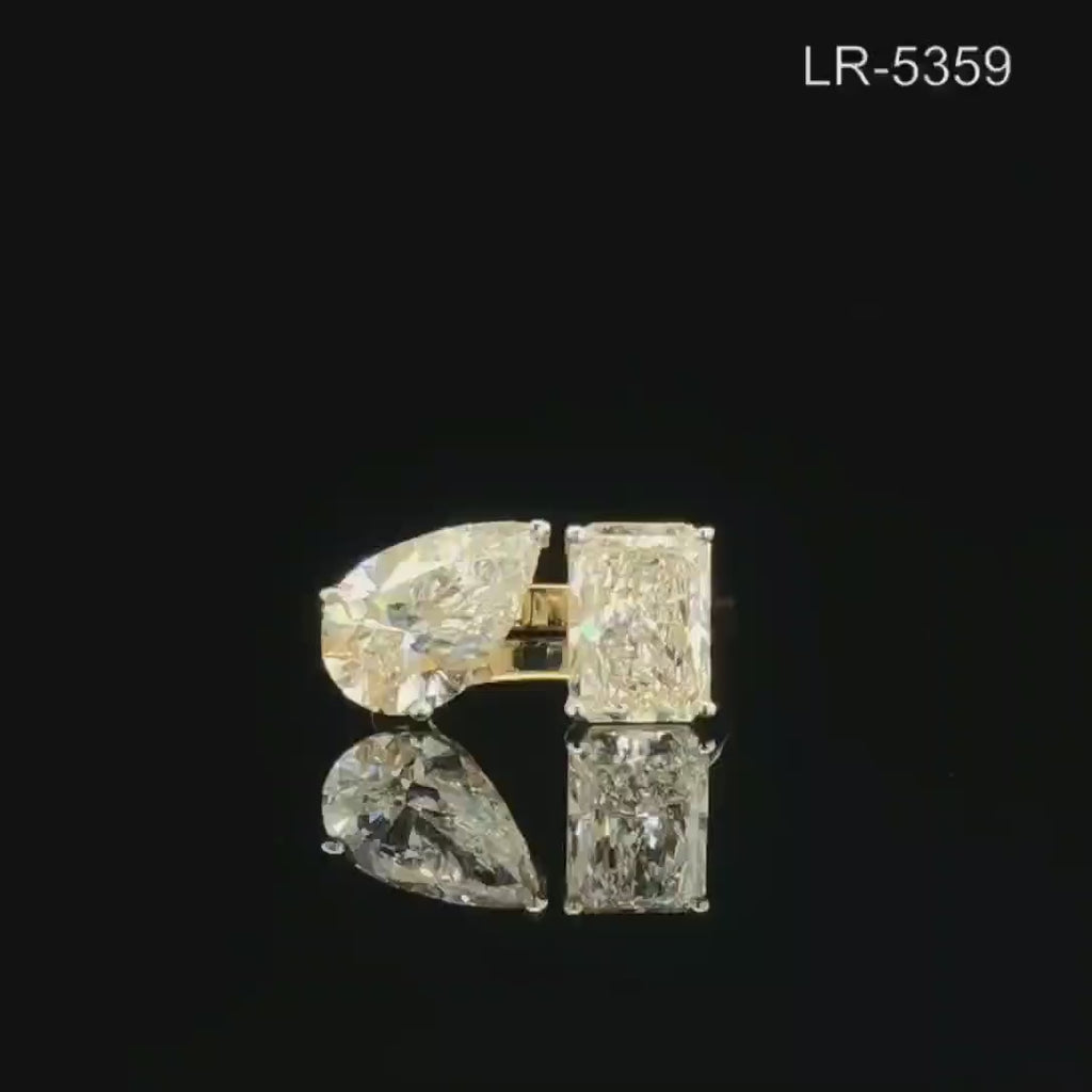 4CT Lab Grown Diamond Toi et Moi Ring: 14K Gold Radiant & Pear Cut