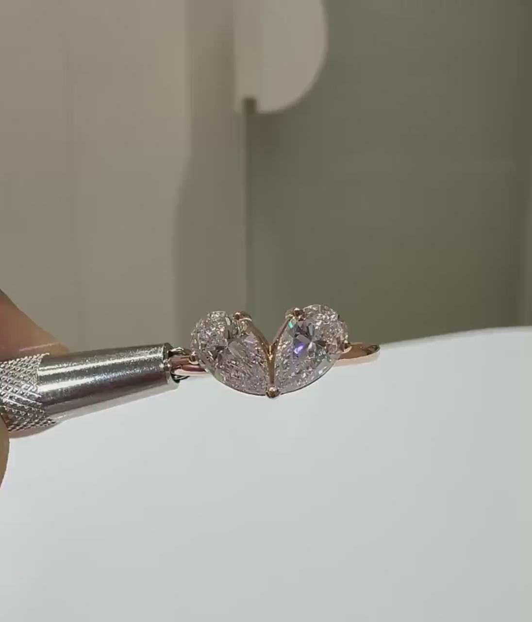 Lab Grown Diamond Toi et Moi Ring: 14K Gold Pear Cut Heart Engagement Ring