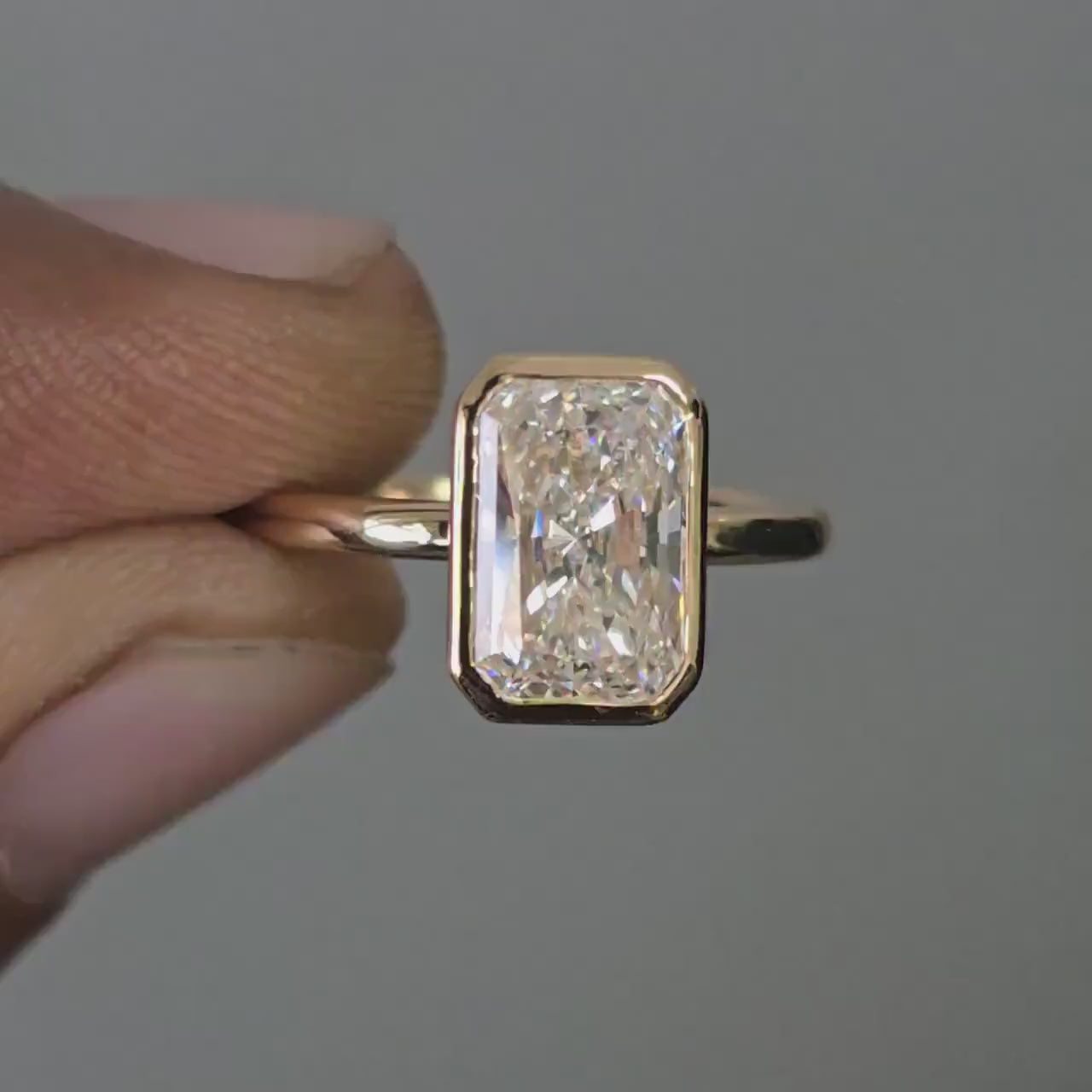 3ct Radiant Lab Diamond Ring | 14K Gold Bezel Solitaire (IGI Certified)