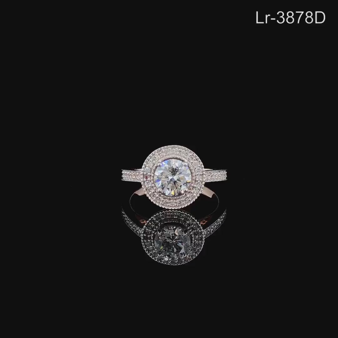 Lab Grown Diamond Halo Engagement Ring: 14K Solid Gold Bridal Jewelry (IGI Certified)