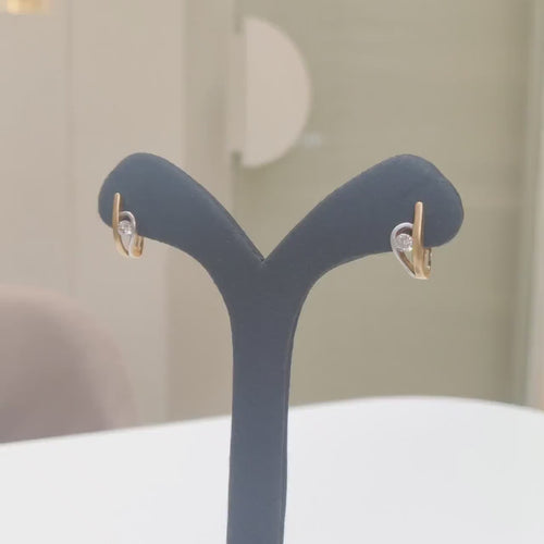 14K Two Tone Gold Lab Grown Diamond Hoop Earrings: Matte U-Shape Huggies
