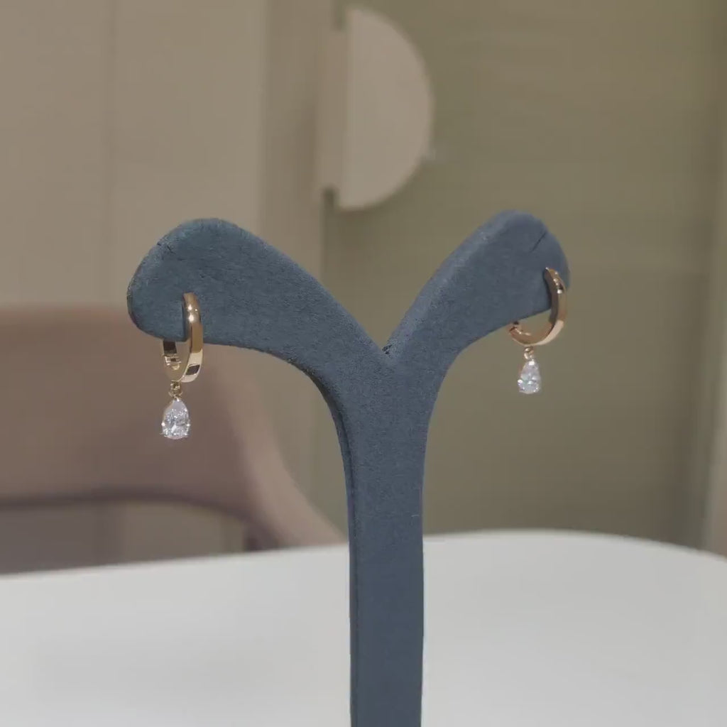 14K Gold Lab Grown Pear Diamond Huggie Earrings