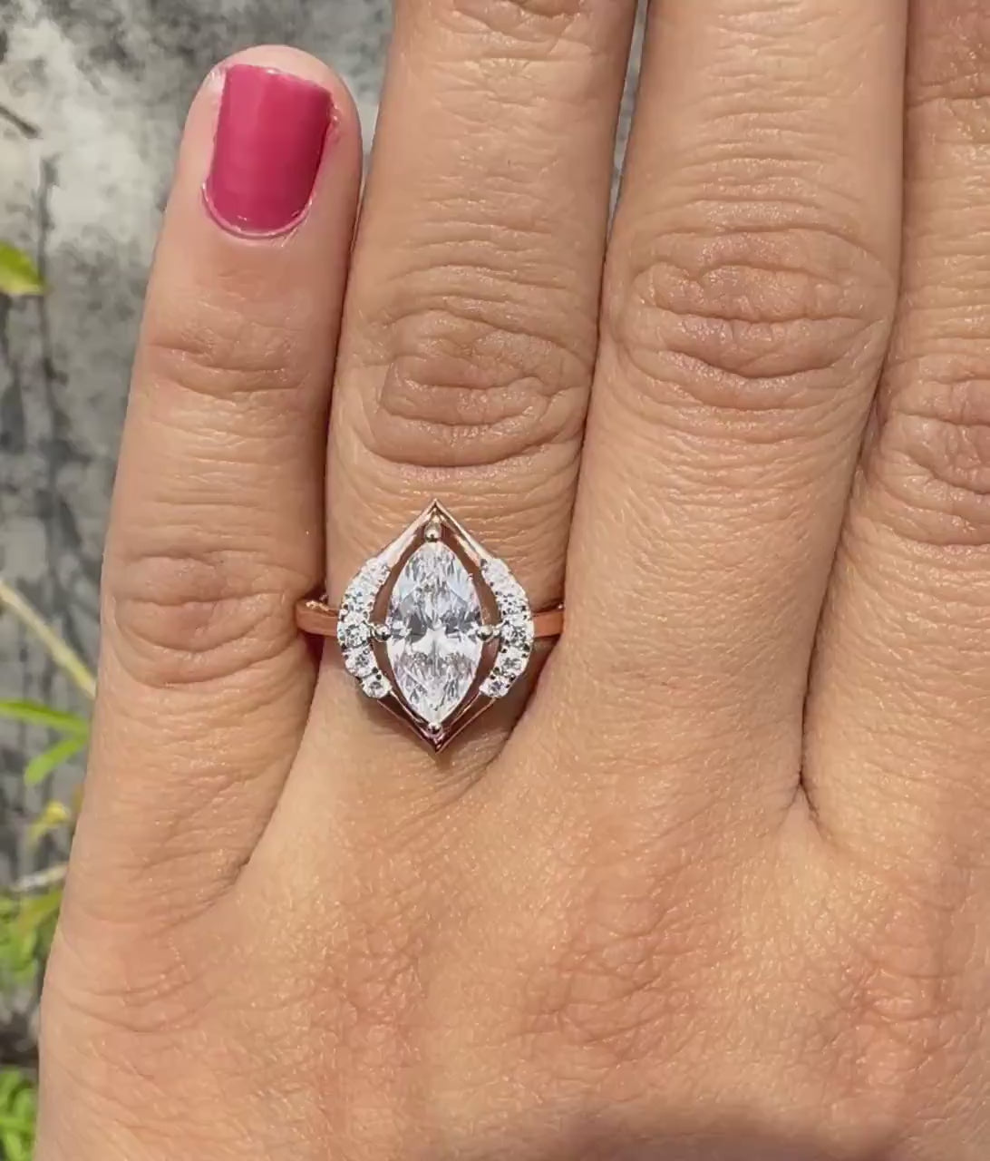 Marquise Lab Grown Diamond Engagement Ring: 14K Gold Halo Design, IGI Certified