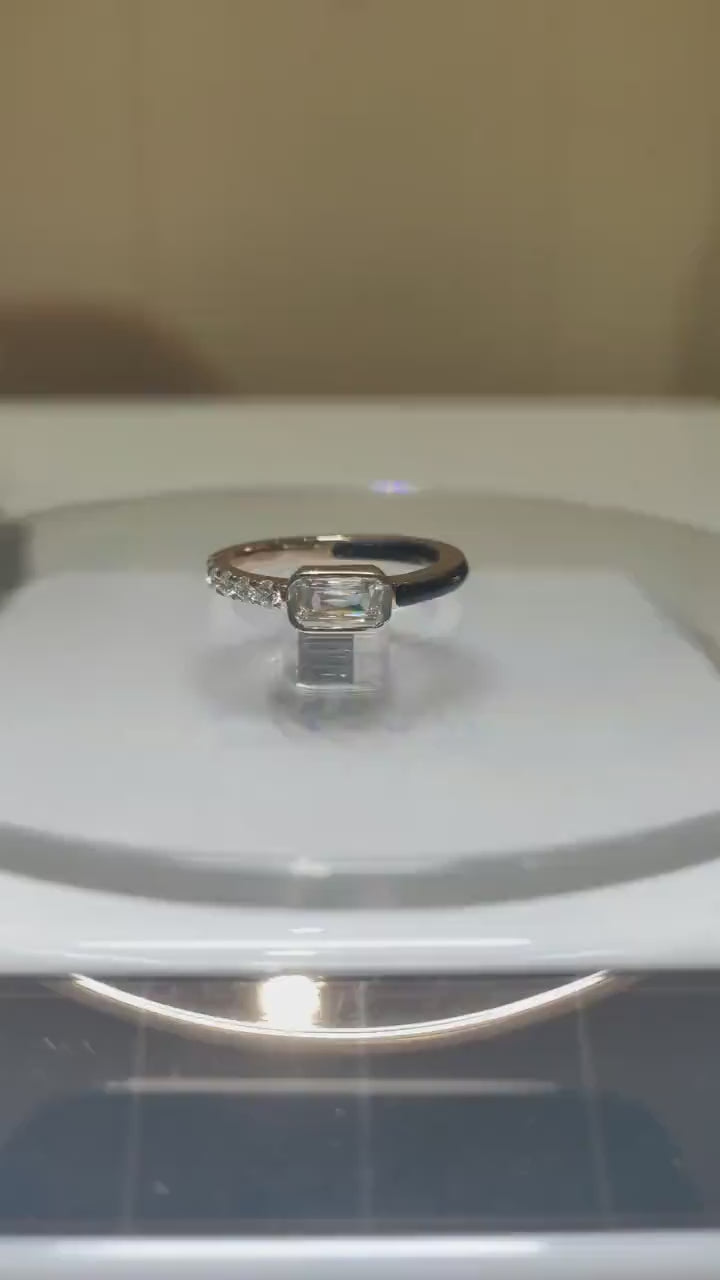 Emerald Cut Lab Grown Diamond Ring | Black Ceramic, 14K Gold