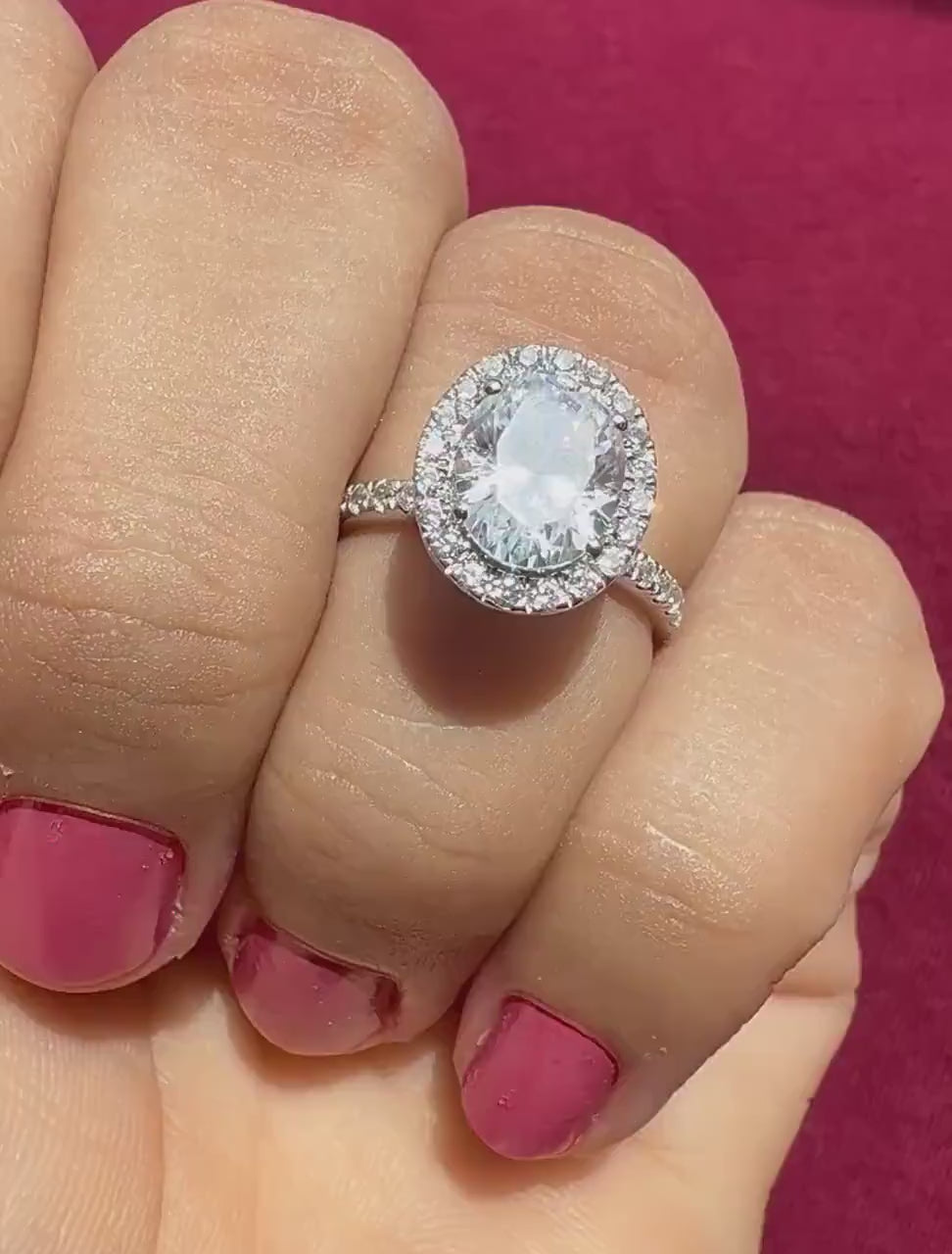 Oval Lab Grown Diamond Engagement Ring: 2.80 CTW Halo, 14K Gold Pave Band