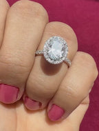Oval Lab Grown Diamond Engagement Ring: 2.80 CTW Halo, 14K Gold Pave Band