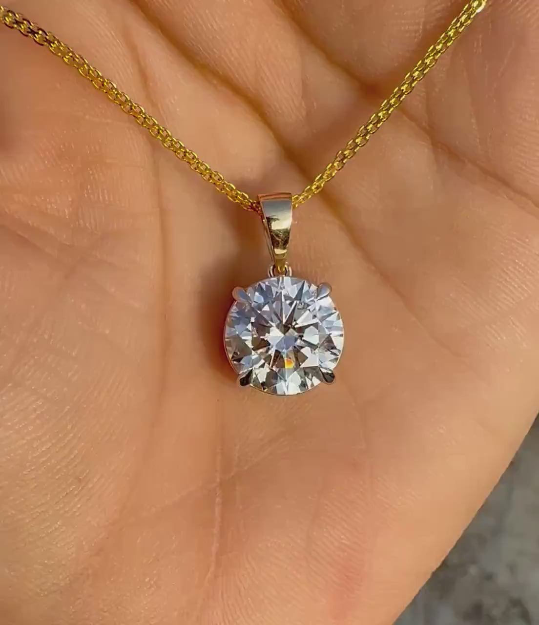 5CT Round Lab Grown Diamond Solitaire Pendant | 14K Solid Gold IGI Certified E VS