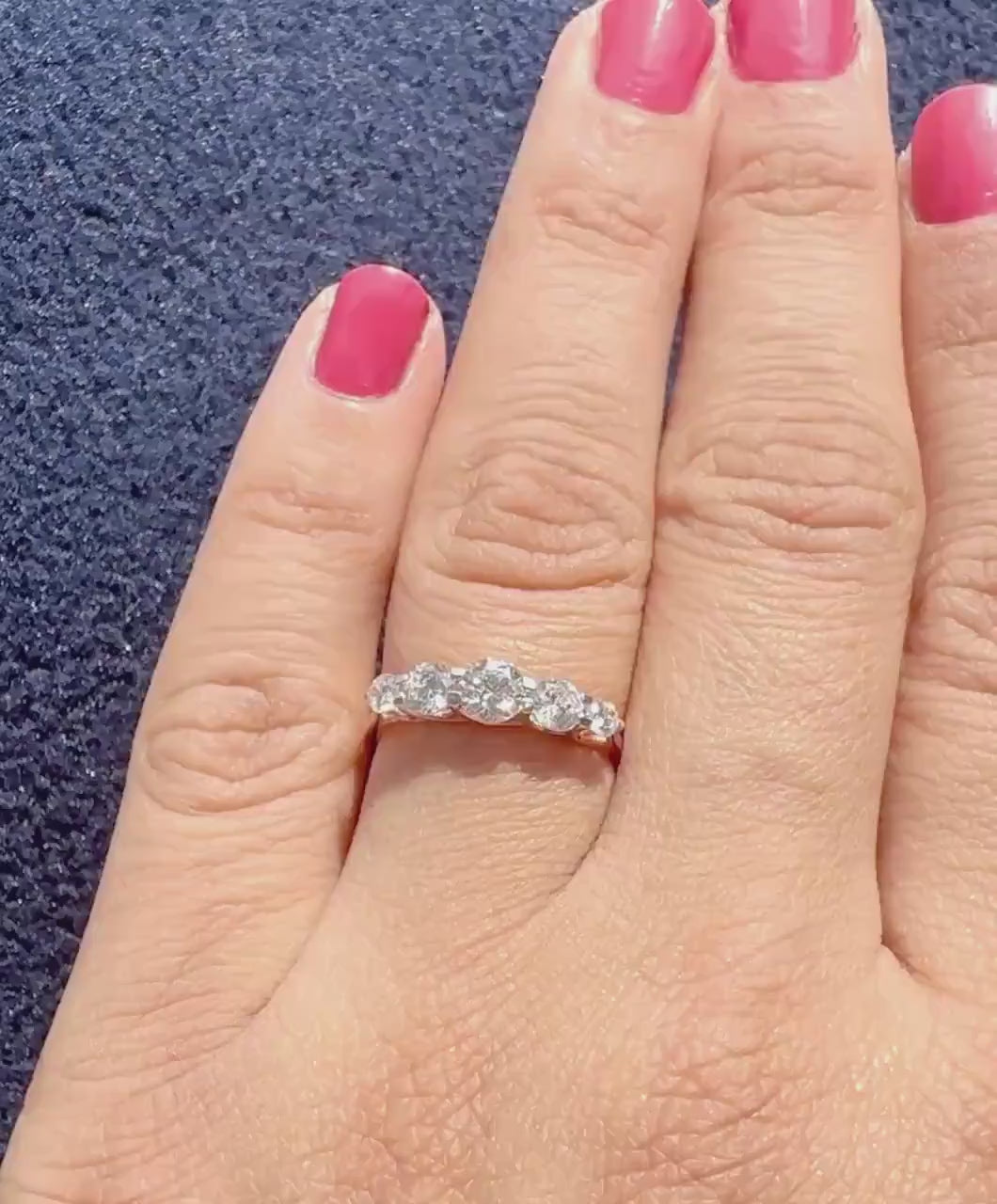Round Lab Grown Diamond Ring | 14K Gold Trellis Anniversary Band