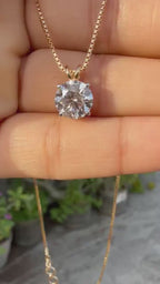2.5 CT Lab Grown Diamond Solitaire Pendant: 14K Gold Box Chain Necklace