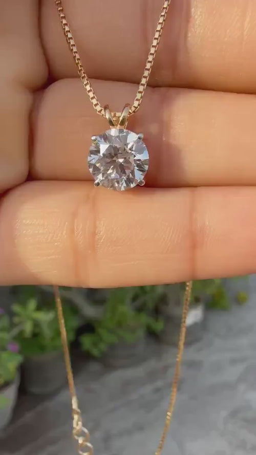 2.5 CT Lab Grown Diamond Solitaire Pendant: 14K Gold Box Chain Necklace