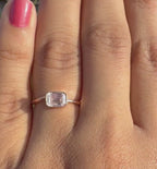 Emerald Cut Lab Grown Diamond Ring: 14K Gold Bezel Set Solitaire