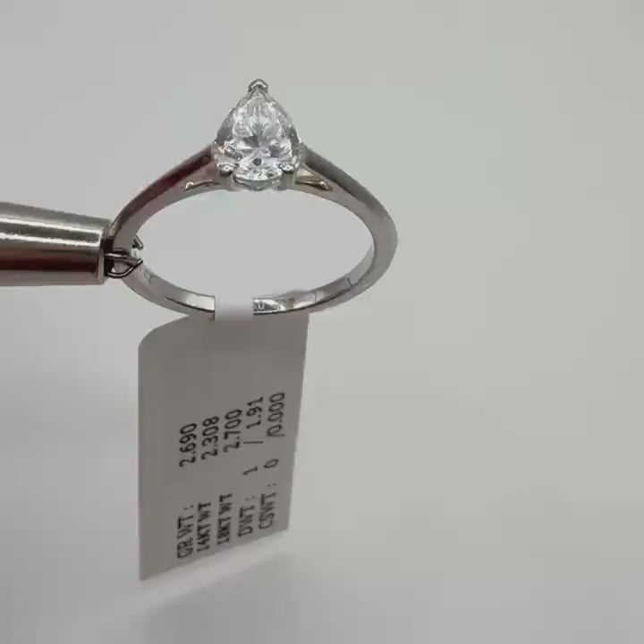 Pear Cut Lab Grown Diamond Ring: 14K Gold Solitaire Engagement Ring (IGI Certified)