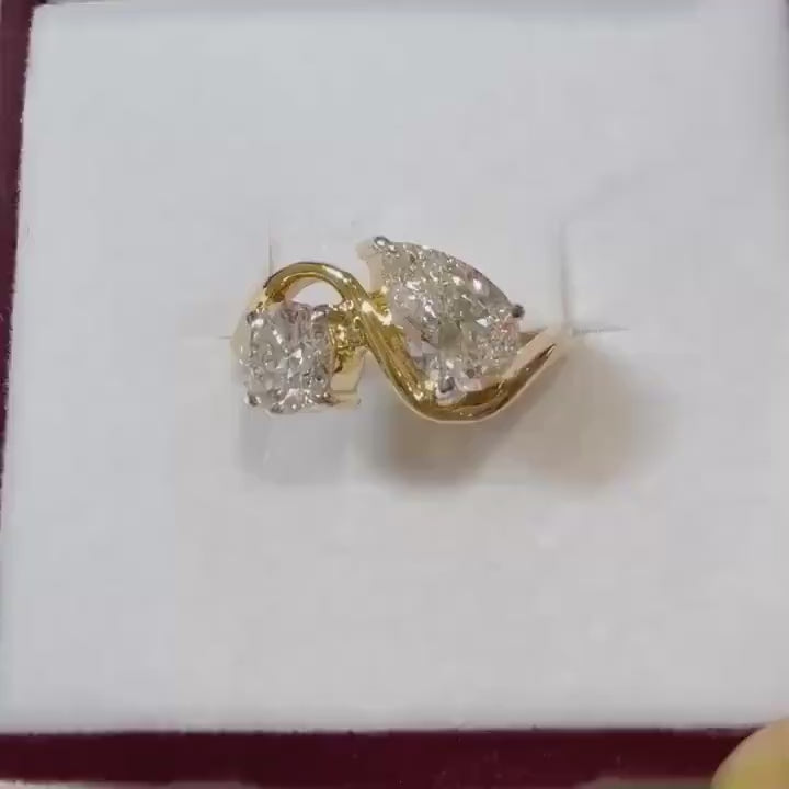 Lab Grown Diamond Toi et Moi Ring: 14K Gold Pear & Round Cut