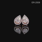Pear Cut Lab Grown Diamond Halo Stud Earrings | 14K Gold