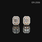 Emerald Cut Lab Grown Diamond Halo Stud Earrings | 14K Gold