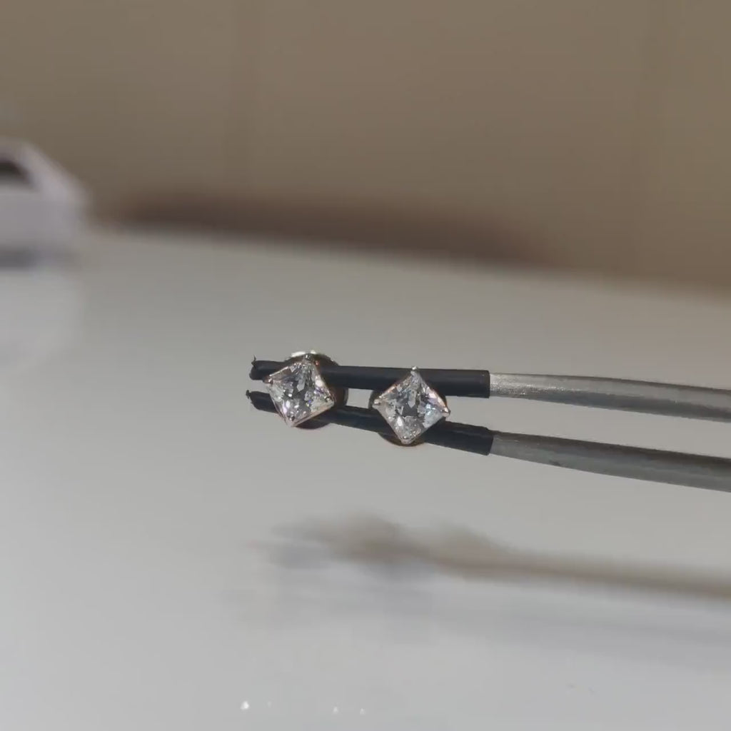 Princess Cut Lab Grown Diamond Stud Earrings | 14K Gold