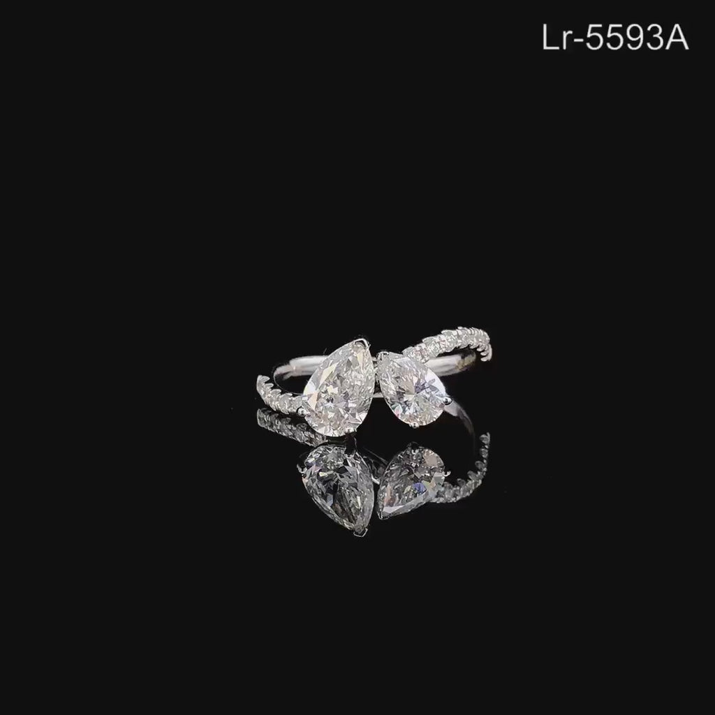 Lab Grown Diamond Toi et Moi Ring: 14K Gold Pear Cut Engagement Ring