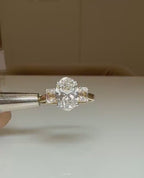 Oval Lab Grown Diamond Engagement Ring: 14K Gold Three Stone Emerald Accents