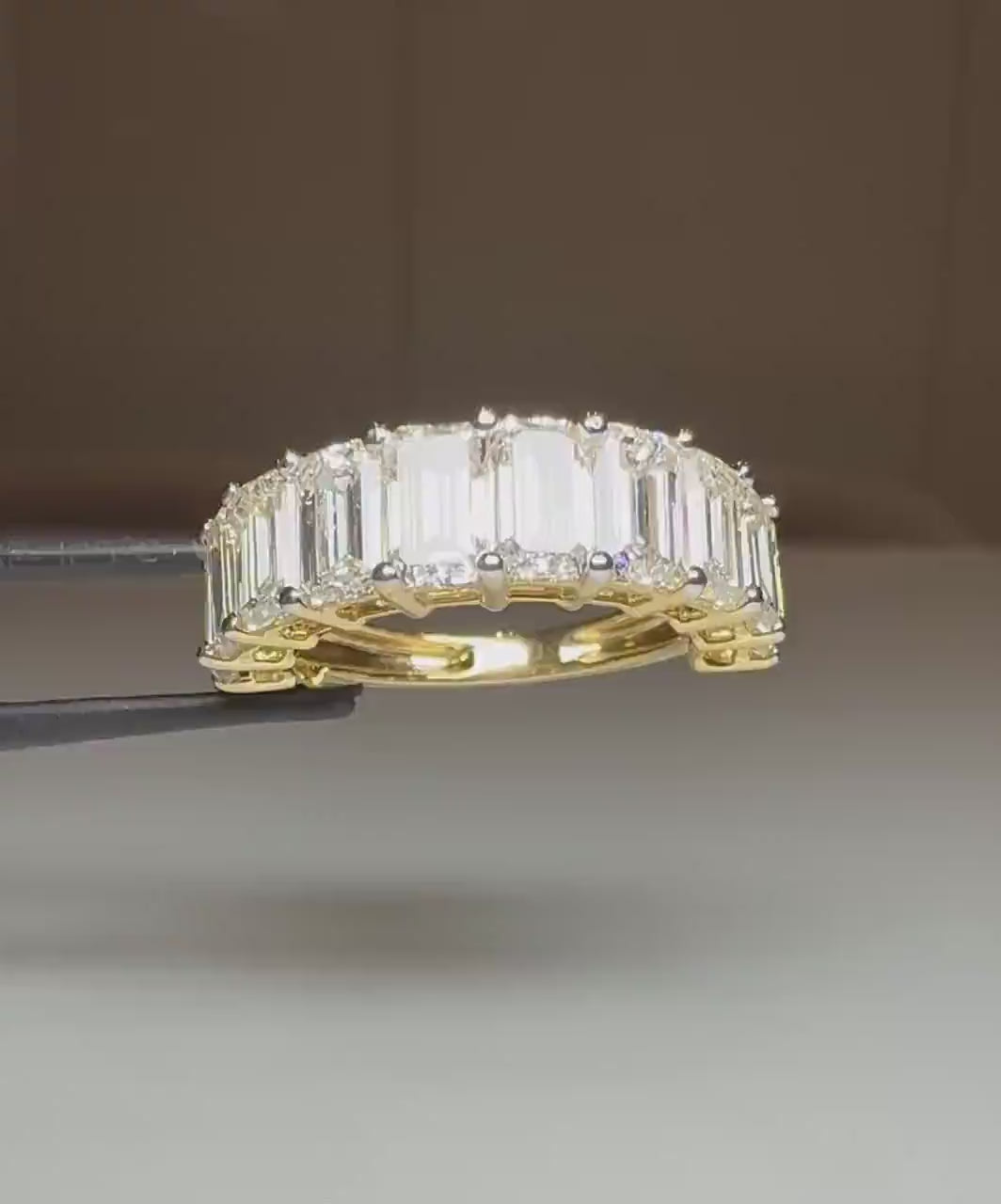 Emerald Cut Lab Grown Diamond Wedding Band | 11 Stone 5.20CTW 14K Gold Ring