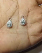Pear Cut Lab Grown Diamond Hoop Charms Pair | Halo Setting 2.15CTW Teardrop Dangle Charms