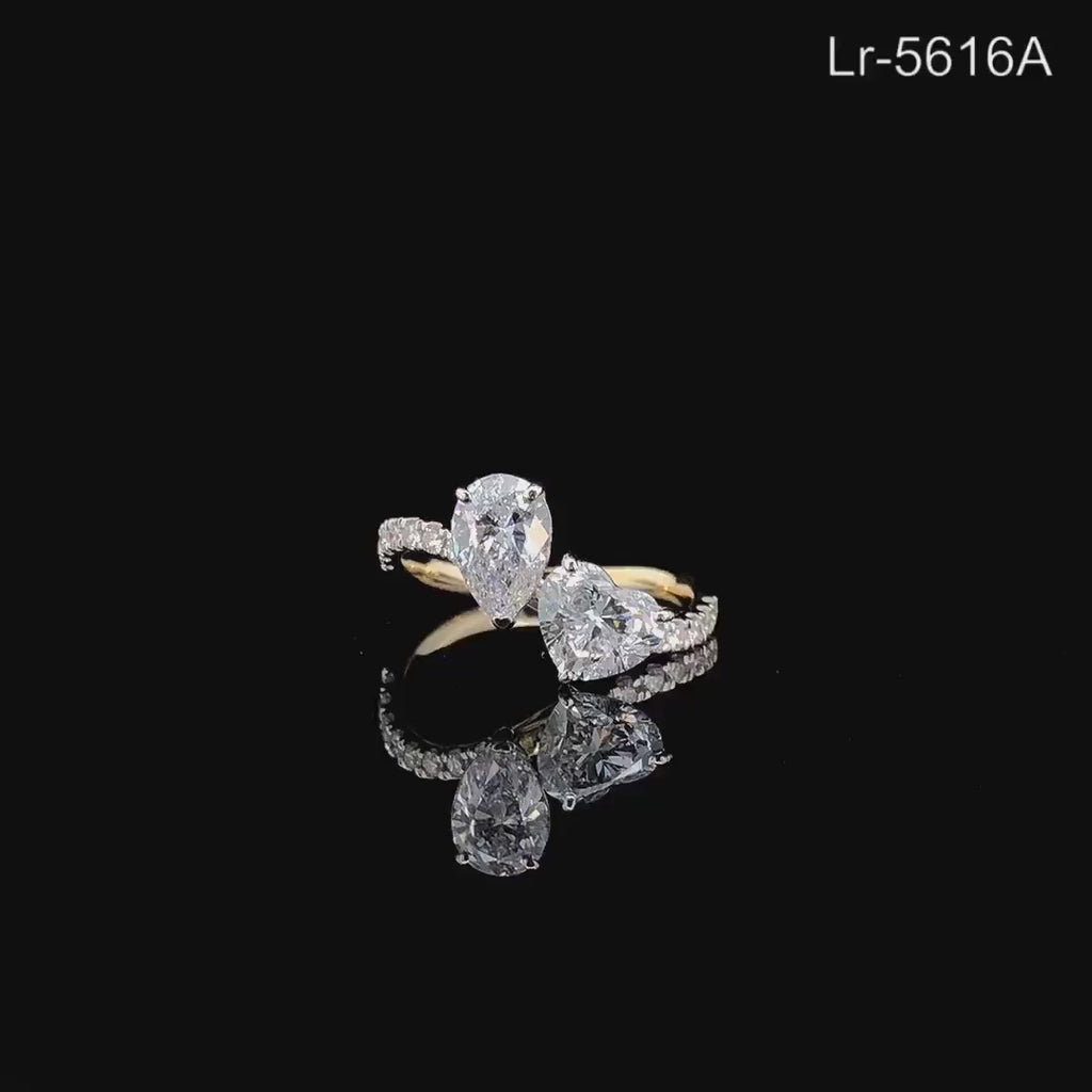Lab Grown Diamond Toi et Moi Ring | 14K Gold Pear & Heart Engagement Ring