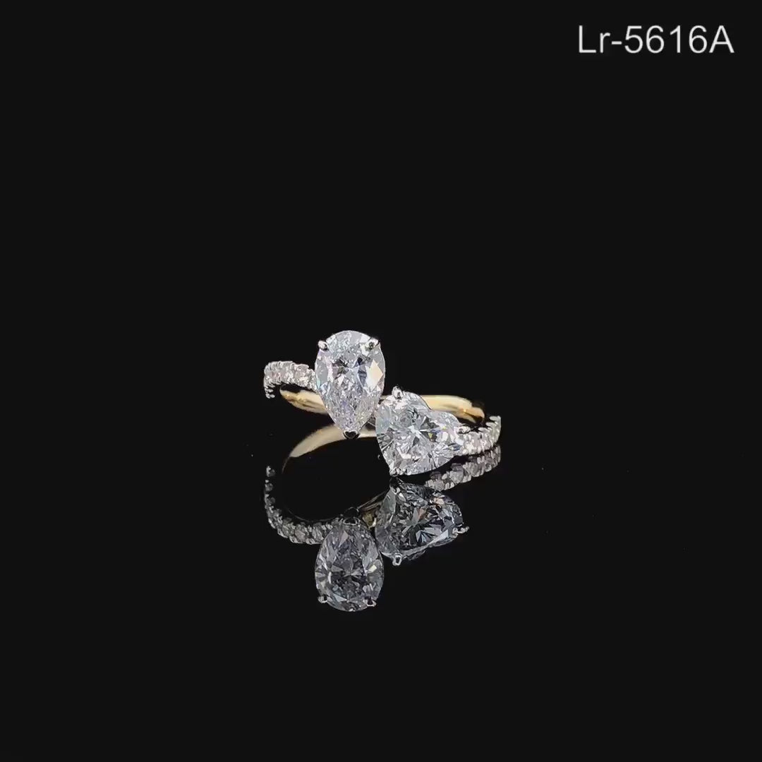 Lab Grown Diamond Toi et Moi Ring | 14K Gold Pear & Heart Engagement Ring