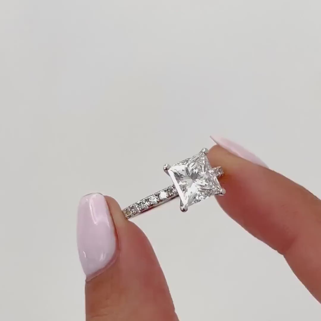 Princess Cut Lab Diamond Engagement Ring | 14K Solid Gold IGI Certified 2.20ct
