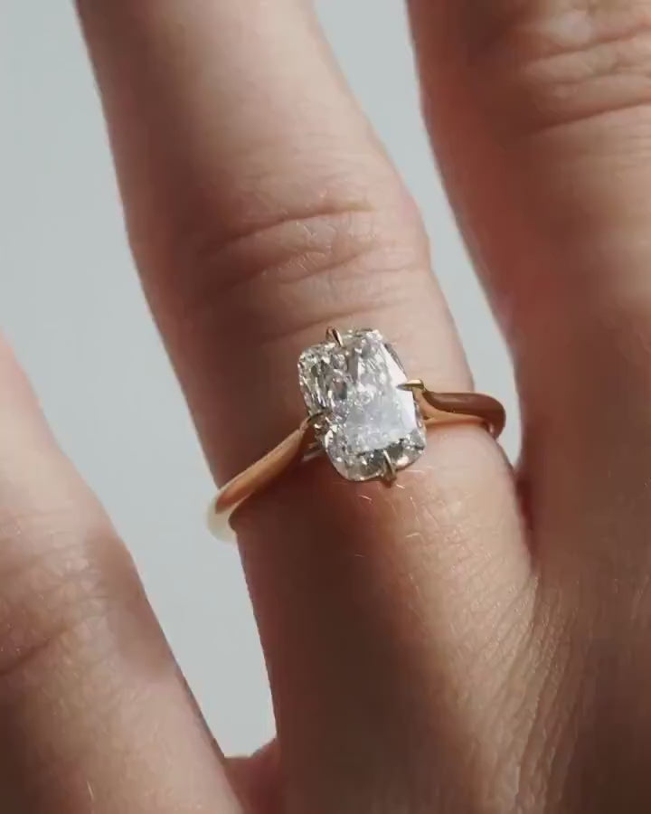 Elongated Cushion Cut Lab Grown Diamond Engagement Ring | 14K Gold Solitaire Ring | Modern Cushion Diamond Ring for Her