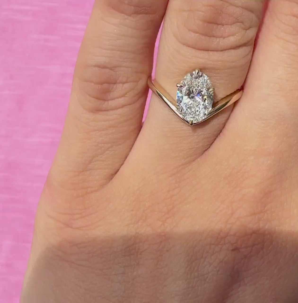 2CT Oval Lab Grown Diamond Engagement Ring | 14K Solid Gold V-Shank Solitaire | IGI Certified