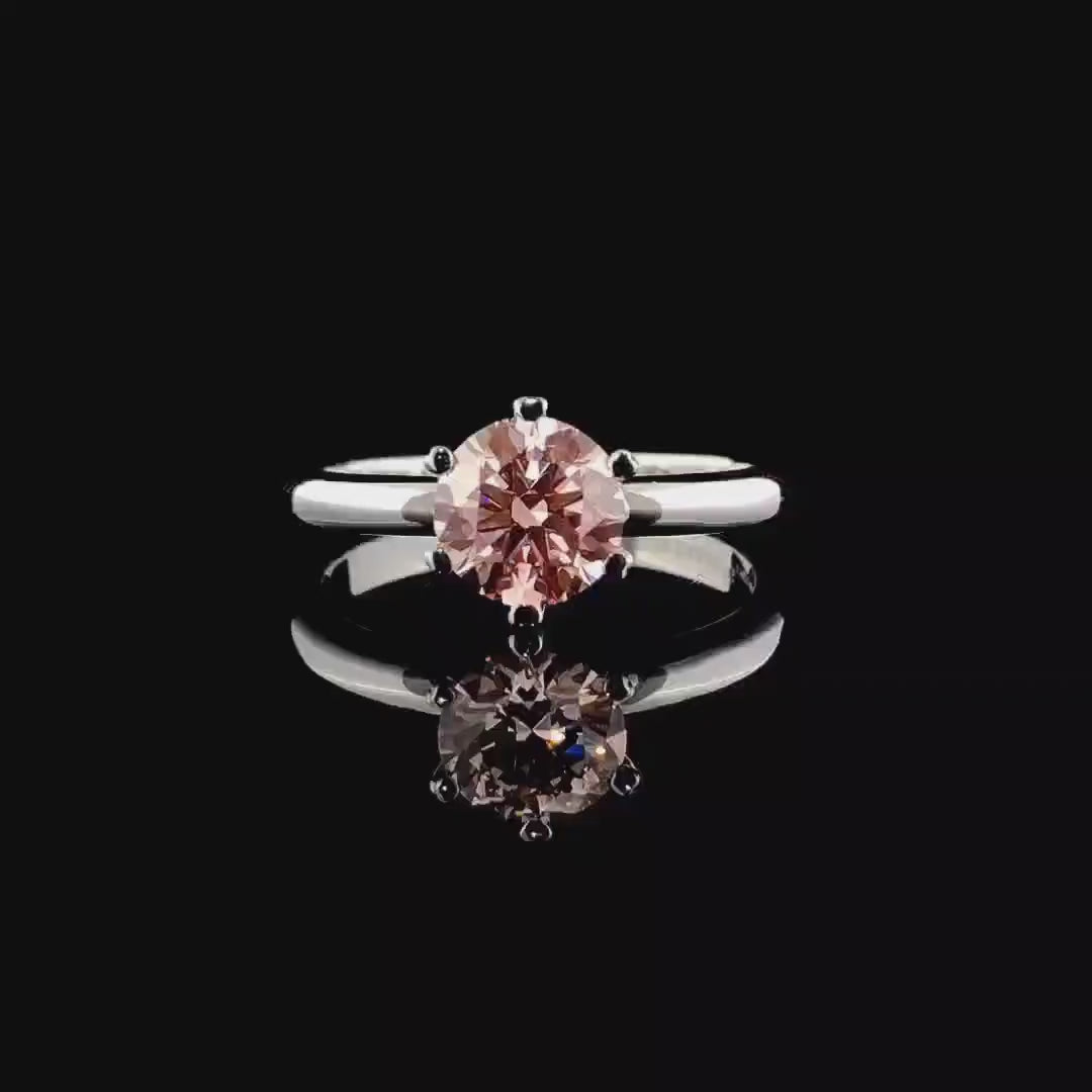 Intense Pink Lab Grown Diamond Engagement Ring | Unique Prongs, IGI Certified