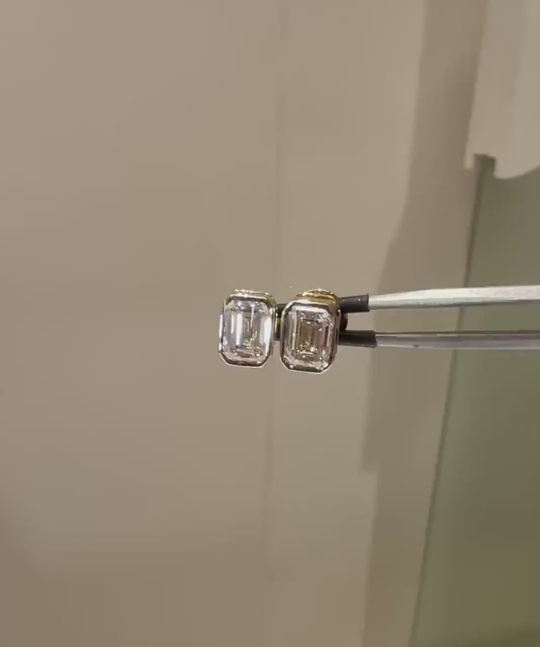 2.00ctw Emerald Cut Lab Grown Diamond Studs: 14K Gold Bezel Earrings