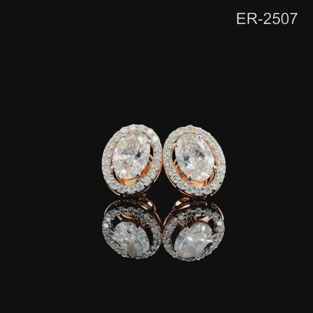 Oval Lab Grown Diamond Halo Stud Earrings | 14K Gold, IGI Certified