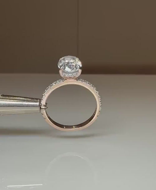 2.30ct Oval Lab Grown Diamond Engagement Ring | 14K Gold Hidden Halo Pavé Band