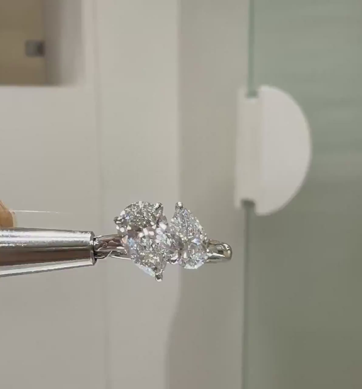 Lab Grown Diamond Toi et Moi Ring: 1.60Ct Pear, 14K Solid Gold Engagement Ring